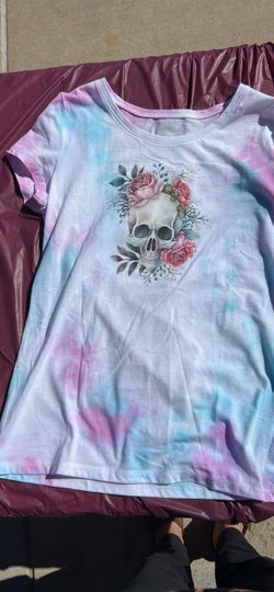 Tie-Dye Skull Floral Graphic T-Shirt