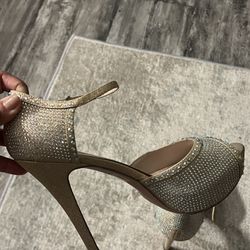 Rhinestone Platform Open Toe Ankle Strap, Metallic