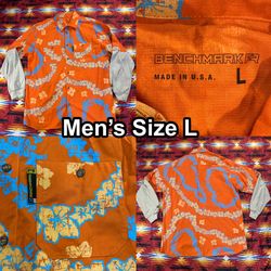 Benchmark FR Shirt Men’s L Orange Floral Long Sleeve Button Up FR Aloha Workwear