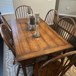 Wood Kitchen Table With Six All Wooden Chairs