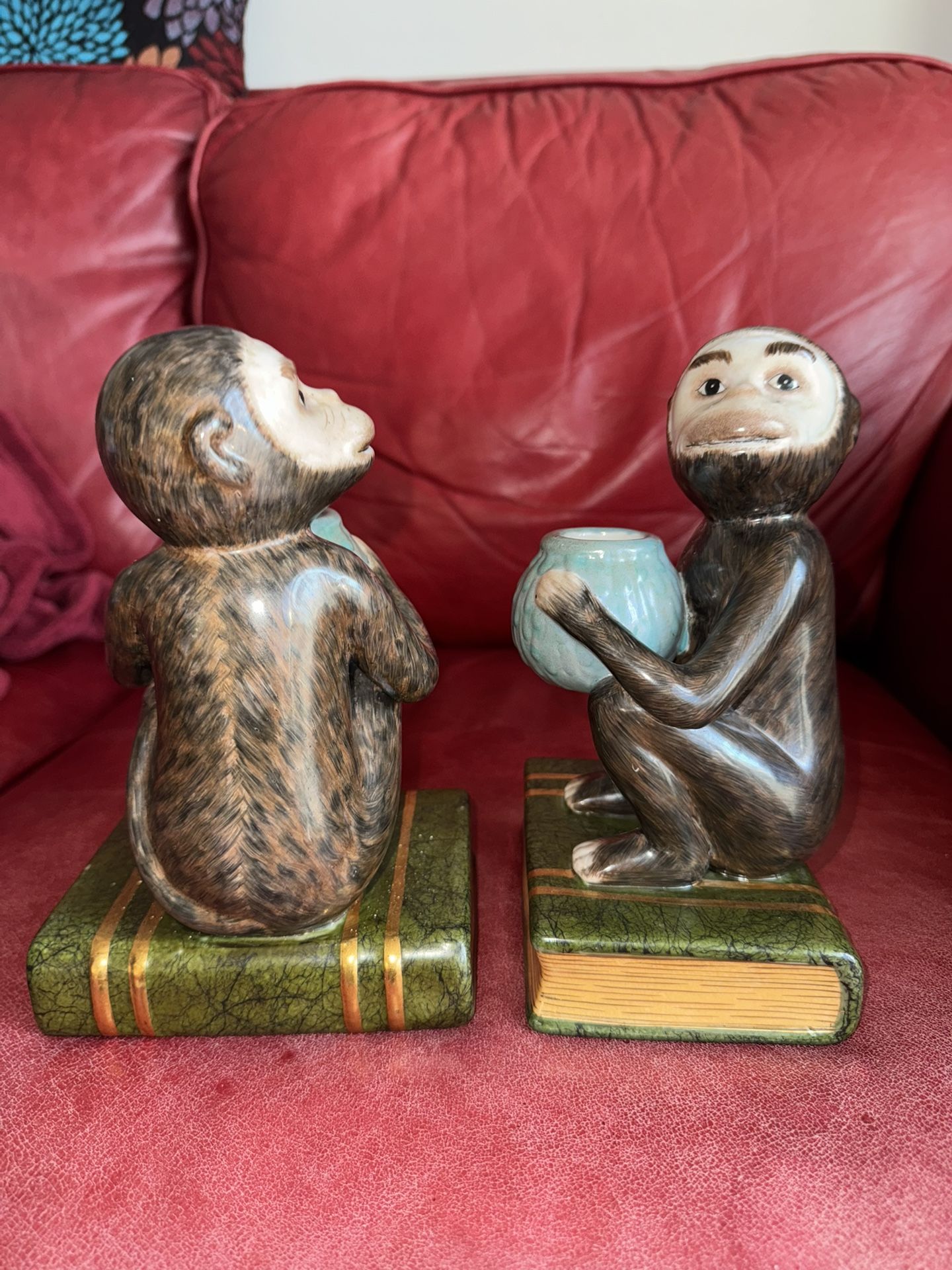 Vintage Ceramic Monkey Bookends