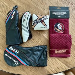Taylor Made Leather Golf Club Covers & FL State Golf Towel