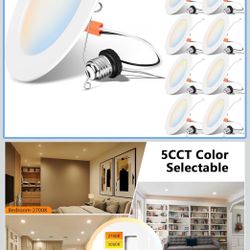 LVWIT LED Recessed Light 6inch, Can Lighting Color Selectable 2700/3000/4000/5000/6000K 5CCT, 10W(120W Equivalent) Dimmable Downlight with E26 Convers