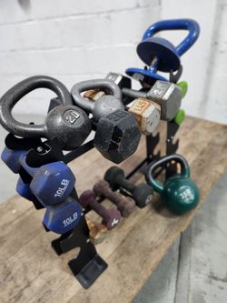$140 Rack plus Pair Dumbells as appear, kettlebels.
Used Condition.  
LittleHavana  Miami 33130. Deliveryforextra