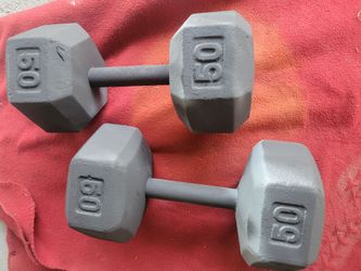SETS OF 50LB  HEXHEAD DUMBBELLS TOTAL 100LBs
11525 S HALSTED/7111.S WESTERN 
85$  CASH ONLY AS IS
