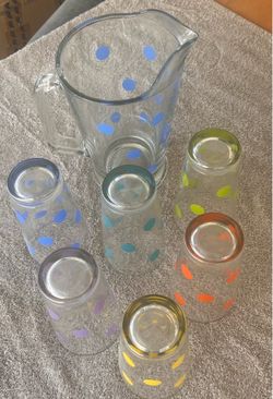 Libby Mid-Century Pitcher w/six Tumbler glasses.