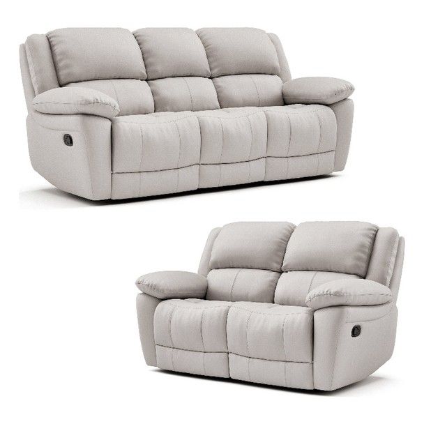 Off White Leather Match Couch Love Seat & Recliner Sofa