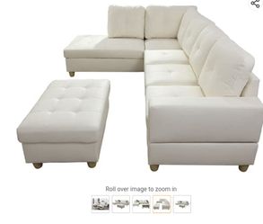 A+ New Lifestyle Left Handed Chocolate Brown Chaise And White Sofa And White Ottoman.