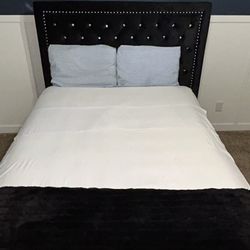 Queen Black Velvet Tufted Wingback Bed Frame w/ Panels