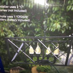 LED Candle Battery Operated Metal Chandelier 19.68”Lx17.71”Wx16.53”H Indoor/Outdoor Use Remote Control Operated 