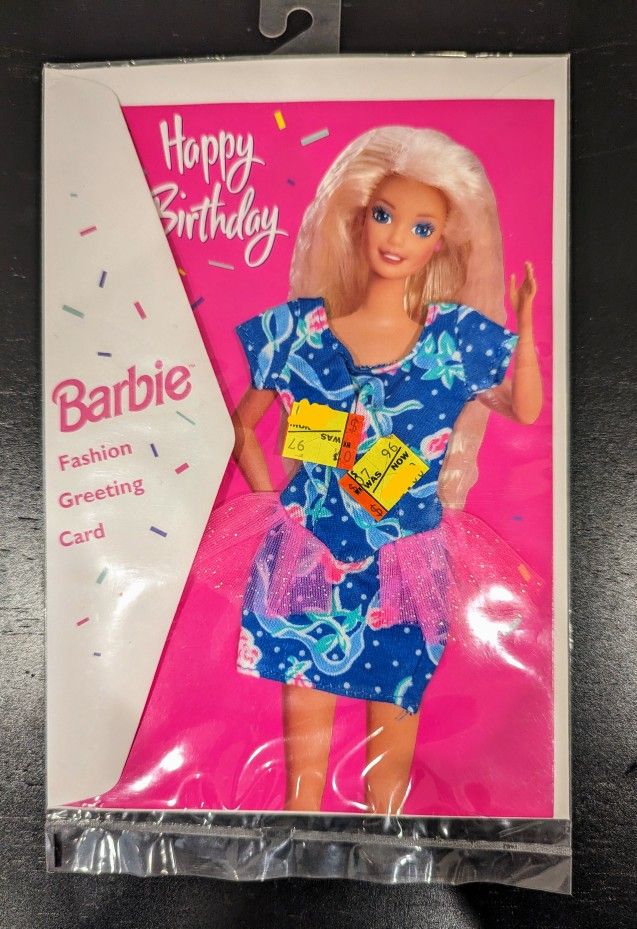 Barbie Fashion Greeting Card - Happy Birthday Blue Dress Floral Pattern 1994 New Vintage Mattel