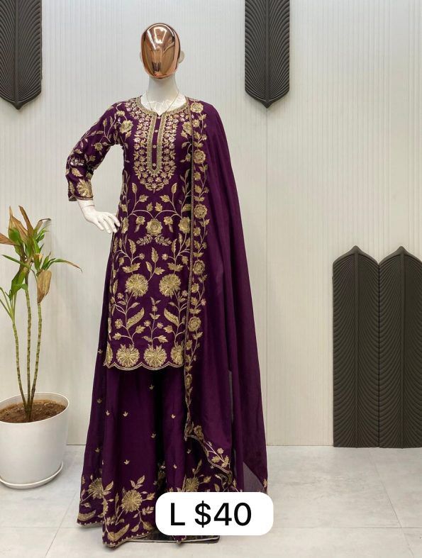 Purple Color Top Palazzo And Dupatta | Indian Dress | Ethnic Dress