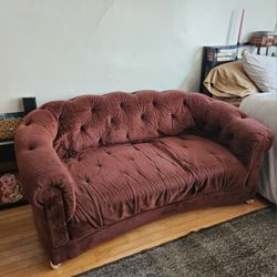 Tufted Maroon Loveseat