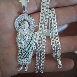 Cadena Y San Judas Con Zirconia Plata 925