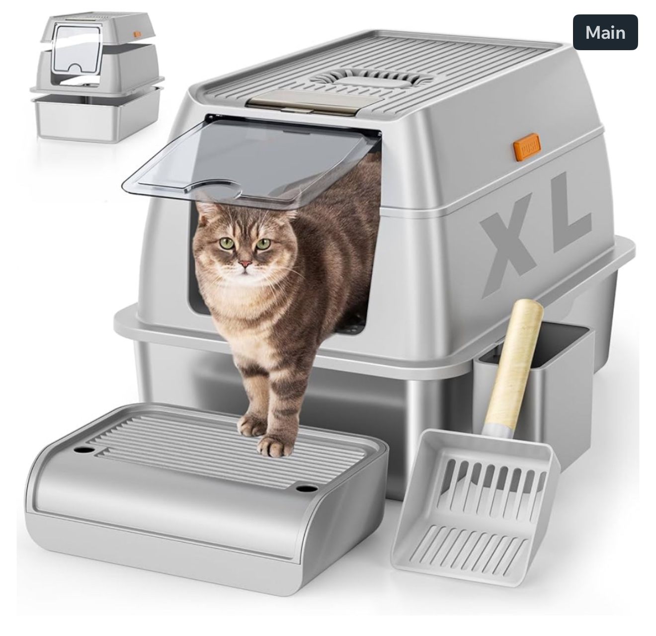 Stainless Steel Cat Litter Box with Lid, XL Extra Large Litter Box for Big Cats,