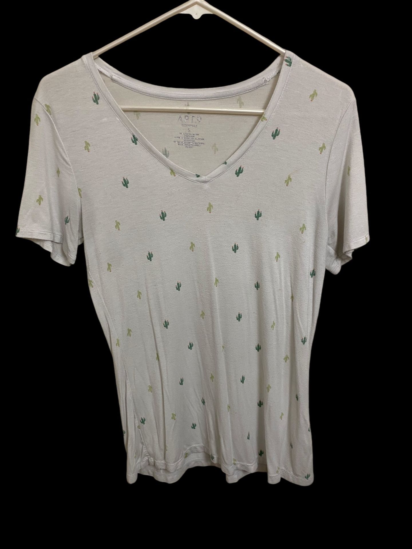 Apt 9 Essentials White V Neck Short Sleeve T Shirt, Size Small, Cactus 