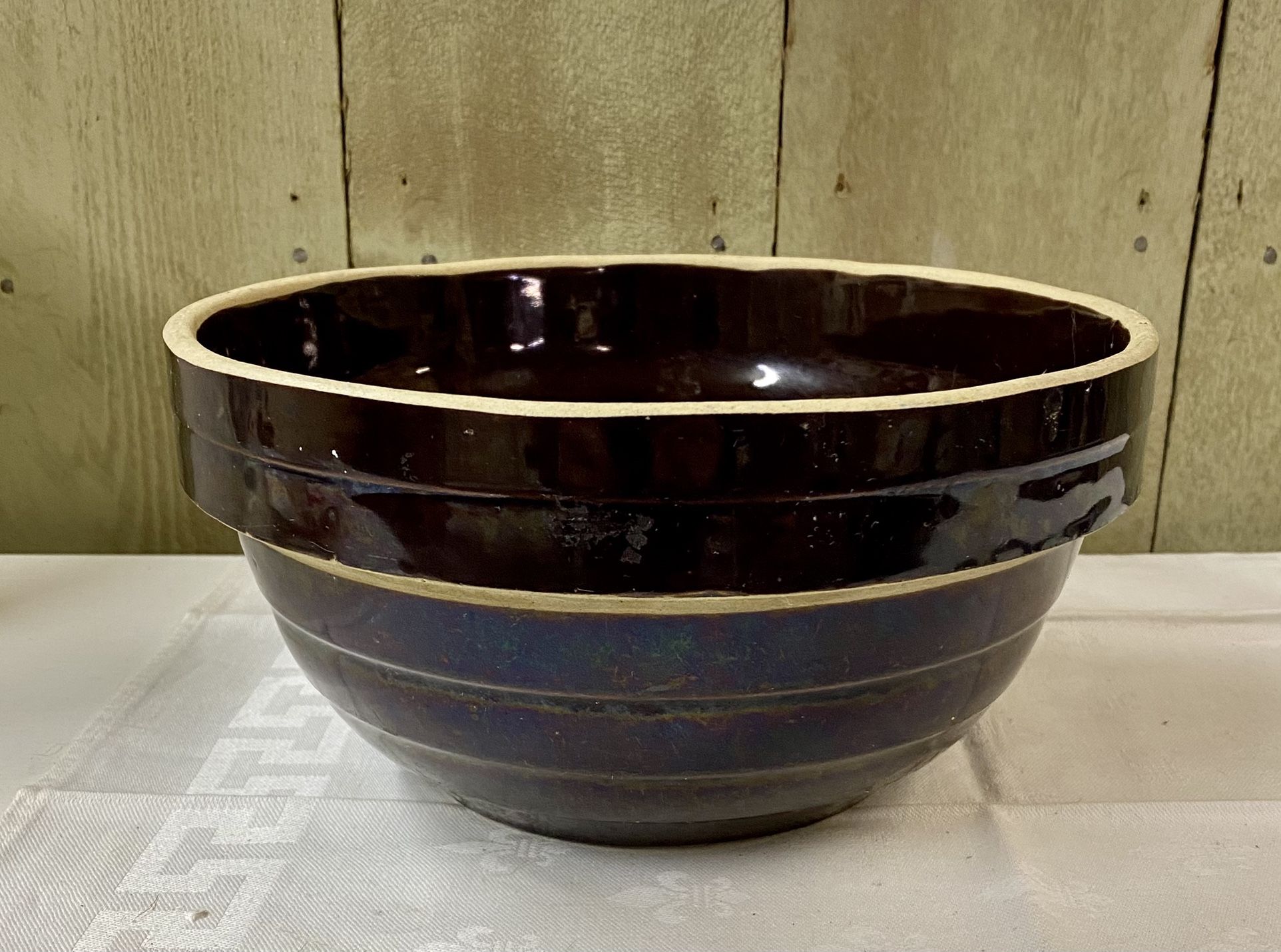 Antique Primitive Glazed Stoneware Mixing Bowl