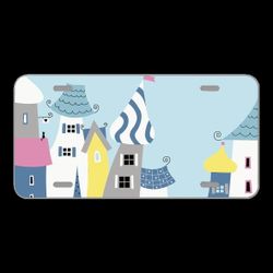 License Plate Novelty Car Front City House Skyline Building