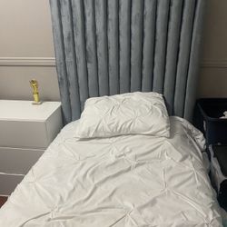Gray Velvet Twin Bed With Acrylic Legs 