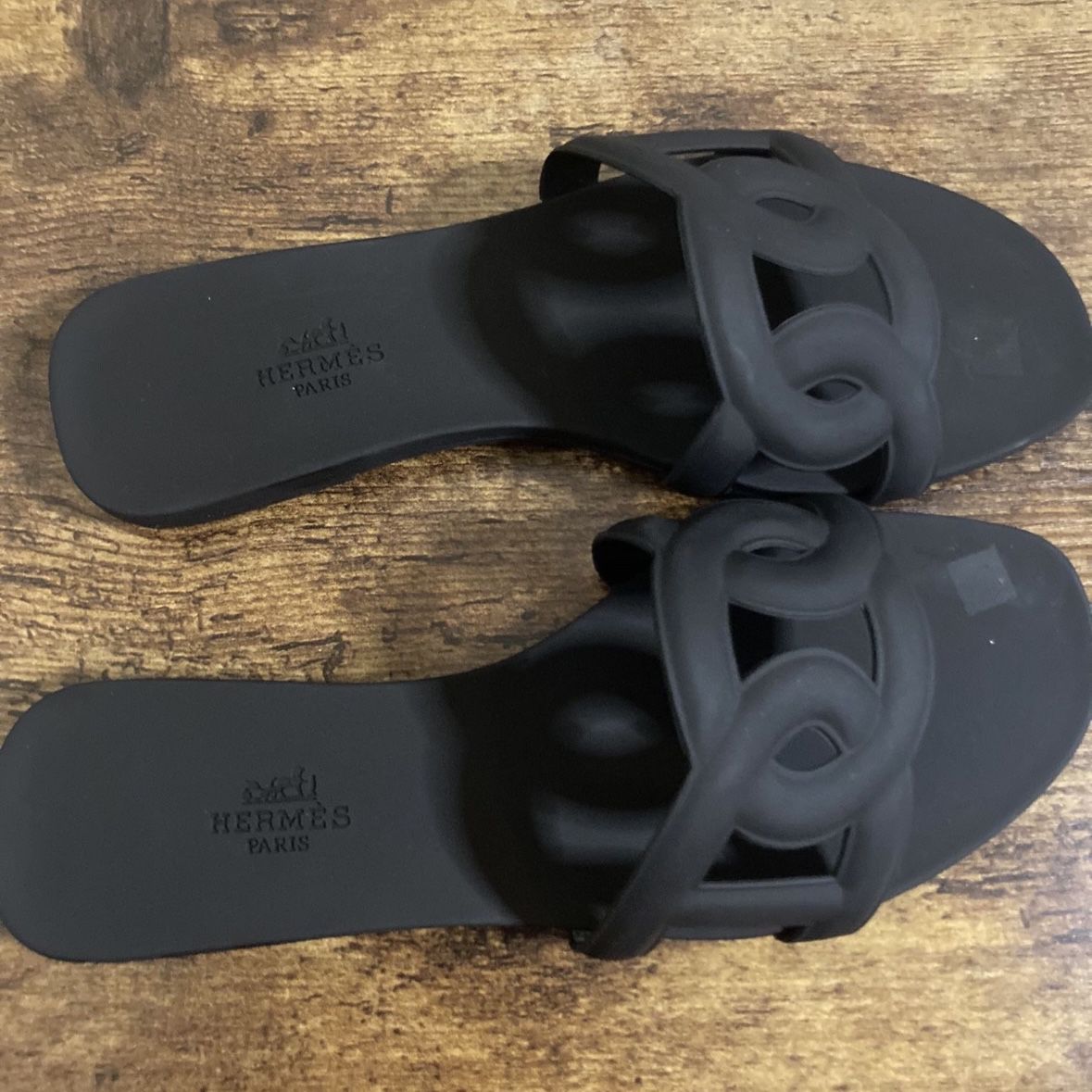 Womens Size 9 Hermes Aloha Rubber Sandals EU 40 Ladies Black Chaine D'ancre