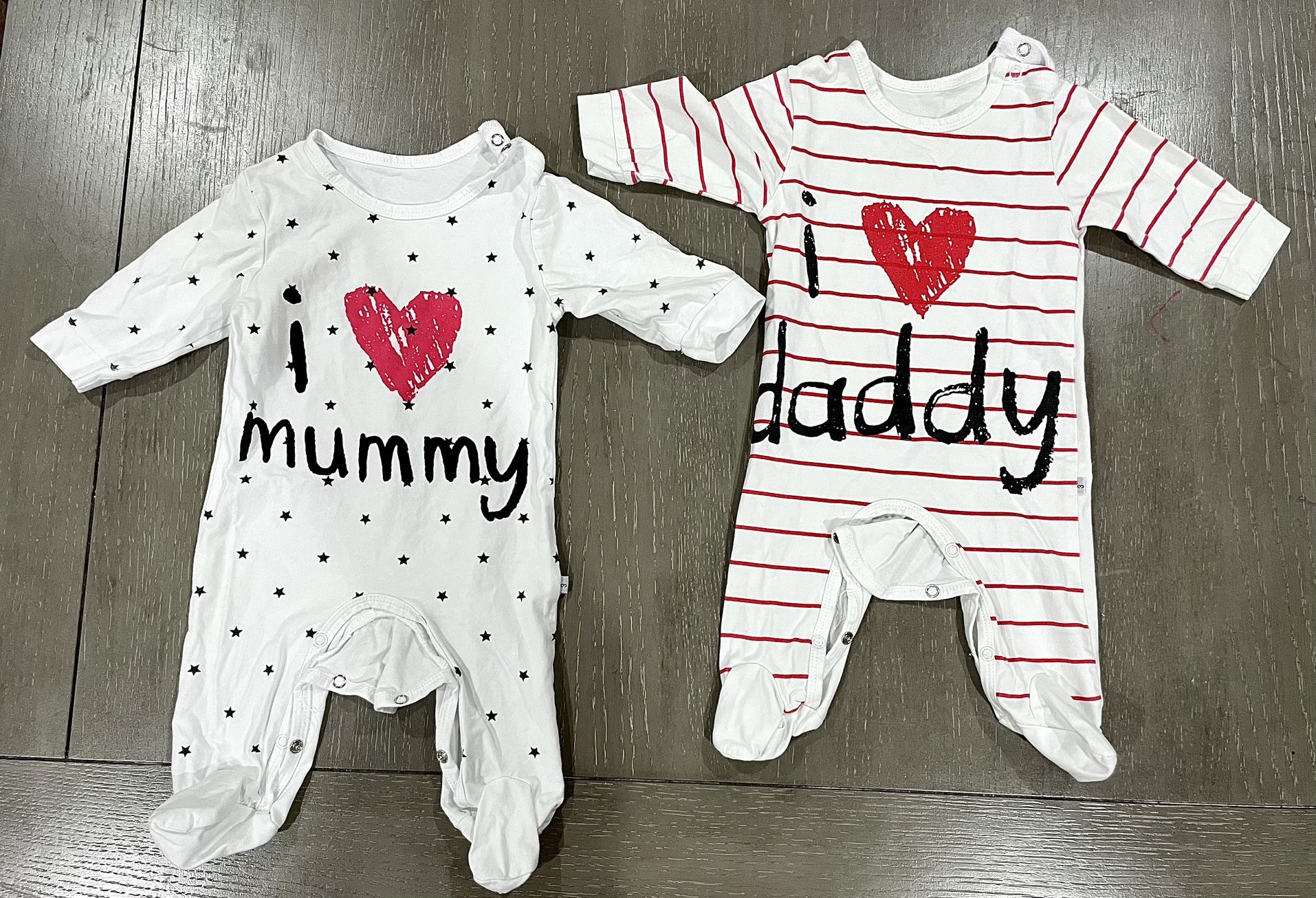 2-Pack Baby Clothes Bodysuit I Love Daddy & Mummy Print Long Sleeve Cotton Romper