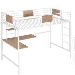 Kids/Teens Loft Bed With Desk - White Metal