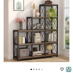 Tribesigns 12 Shelves Bookshelf, Industrial Ladder Corner Bookshelf 9 Cubes Stepped Etagere Bookcase