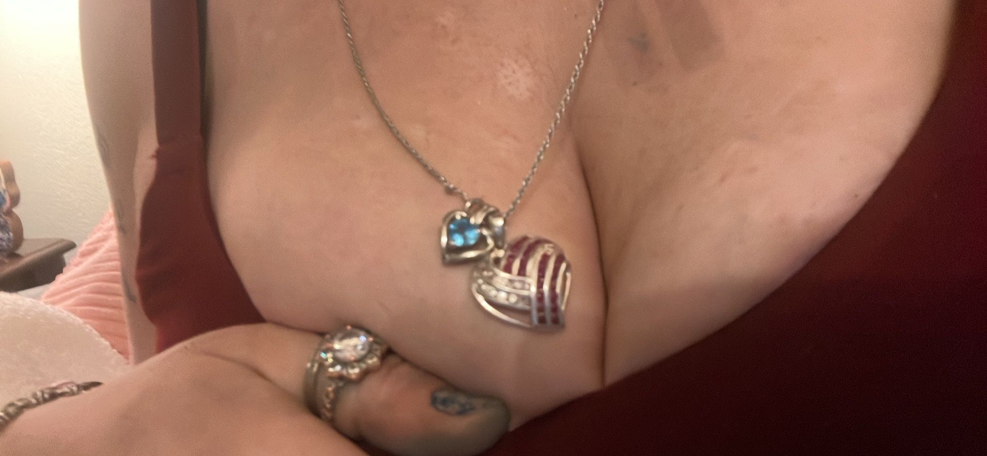 925 Heart W/ Rubies & Diamonds & 14k White Gold With Topaz Blue Heart In Center, Pendant / Charm
