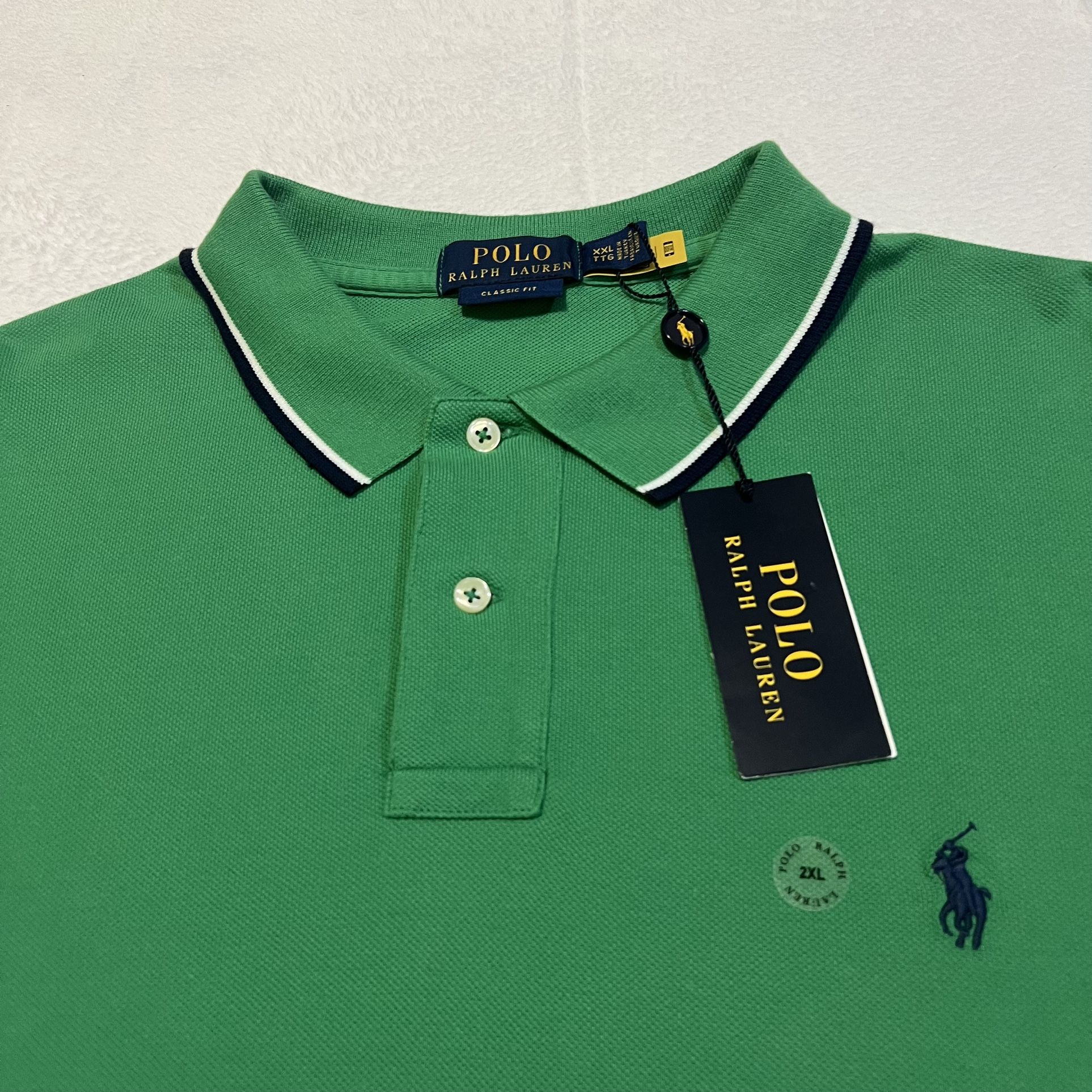 Polo Ralph Lauren Green Tipped Collar & Cuff Polo Shirt Men’s Size XXL Western