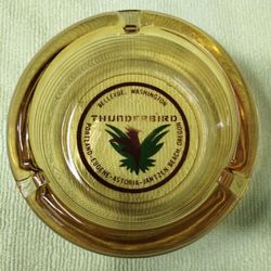 Vintage Thunderbird Motel glass ashtray, Bellevue, Washington, amber, 4"