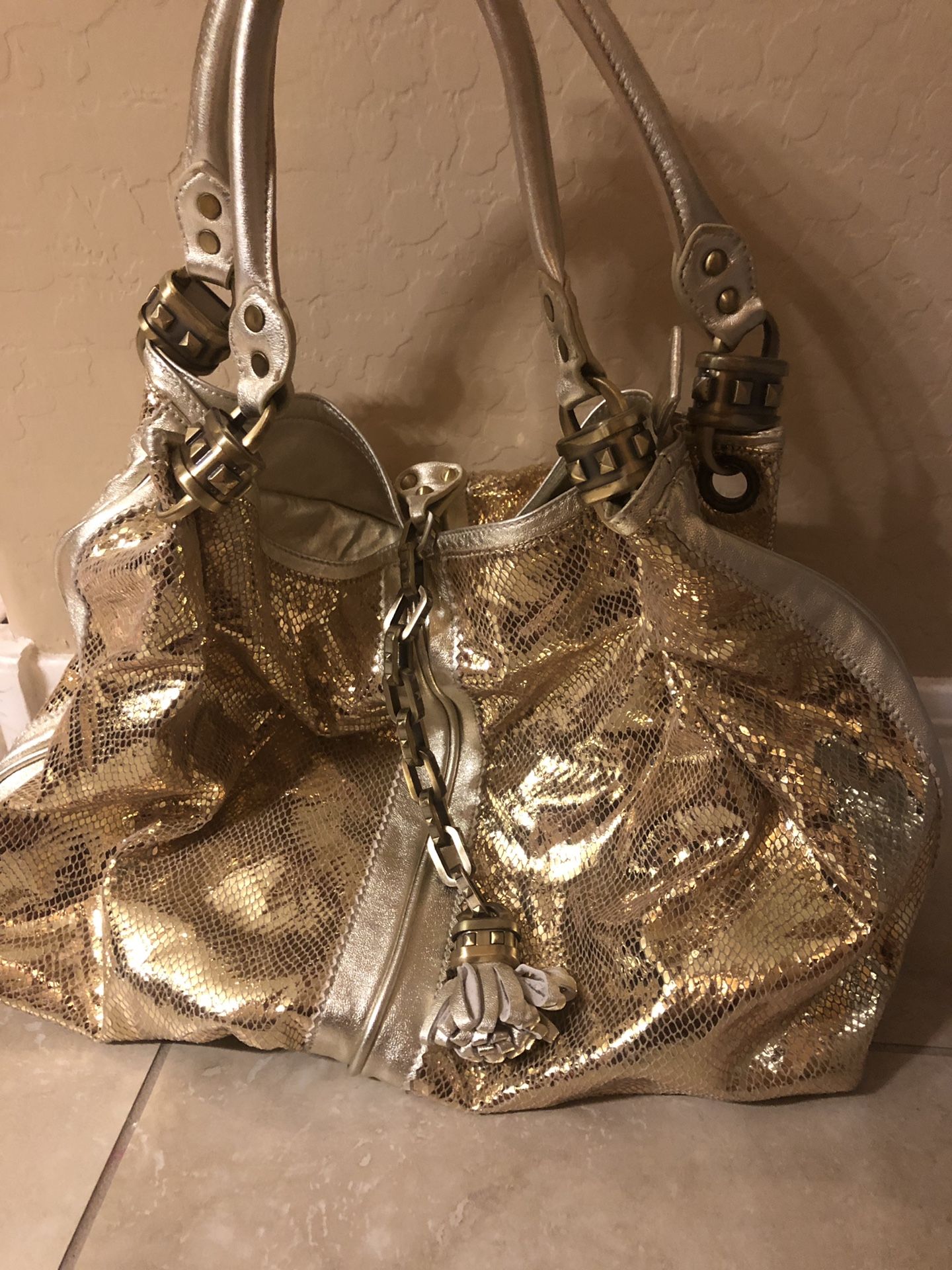 Shiny gold BEBE tote bag