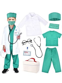 Kids size 4-6 Doctor Costume Pretend Play Kit with Lab Coat