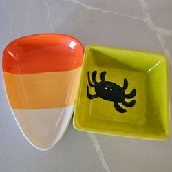Ceramic Candy Corn Dish and spider Trinket Dish Set