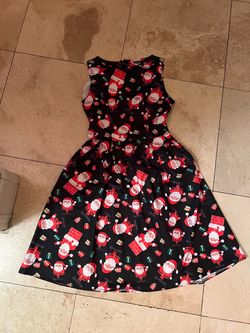 Women Black Santa Claus Print Skater Dress