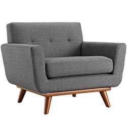 Modway Engage Armchair – Mid-Century Modern Accent Chair in Gray Fabric Upholstery Wooden Base