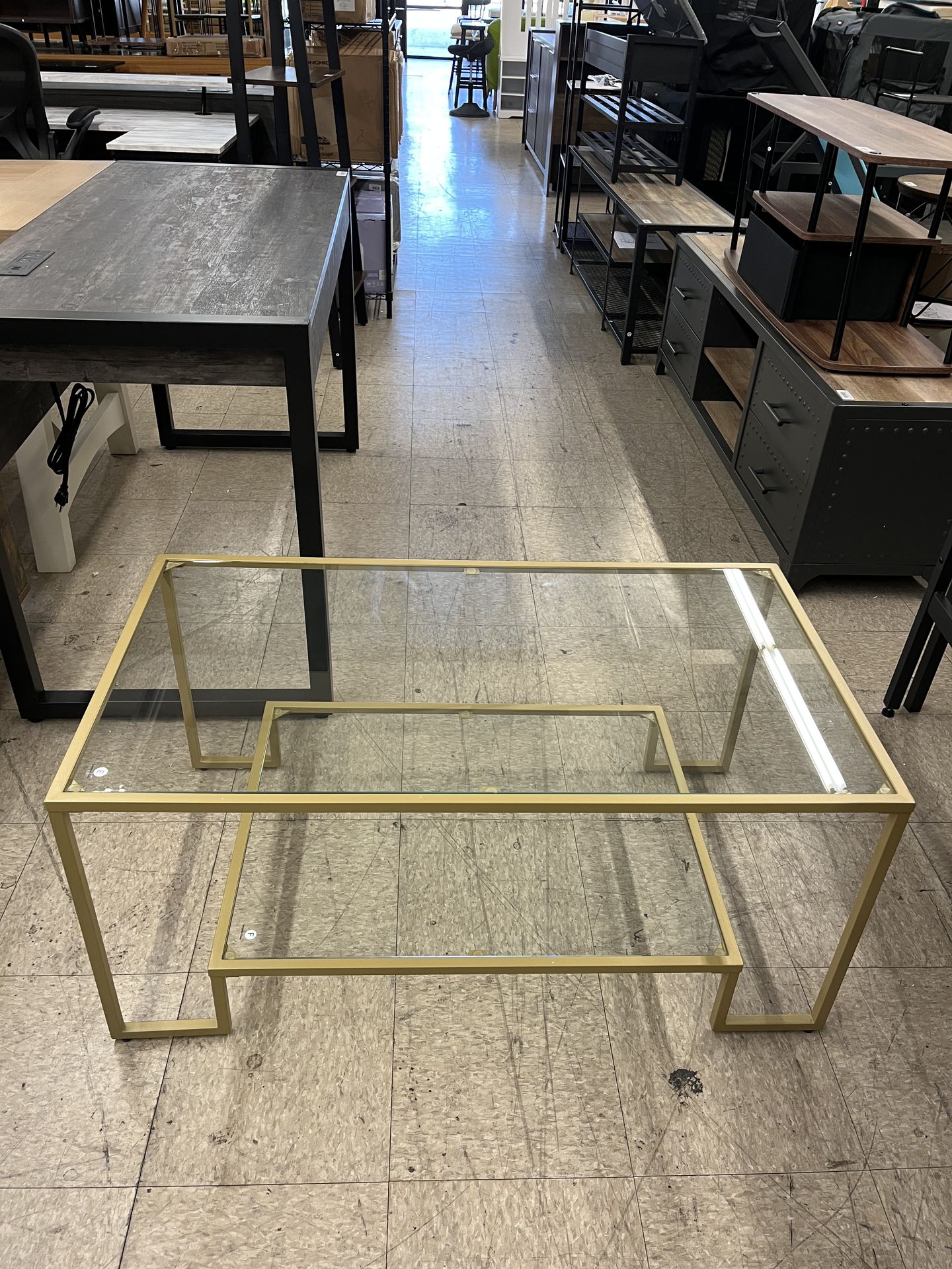 VASAGLE Glass Coffee Table w/ Storage Tempered Glass Surface Steel Frame - Gold