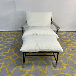( Delivery Available ) Denver Modern Vail Outdoor White Lounge Chair with Ottoman