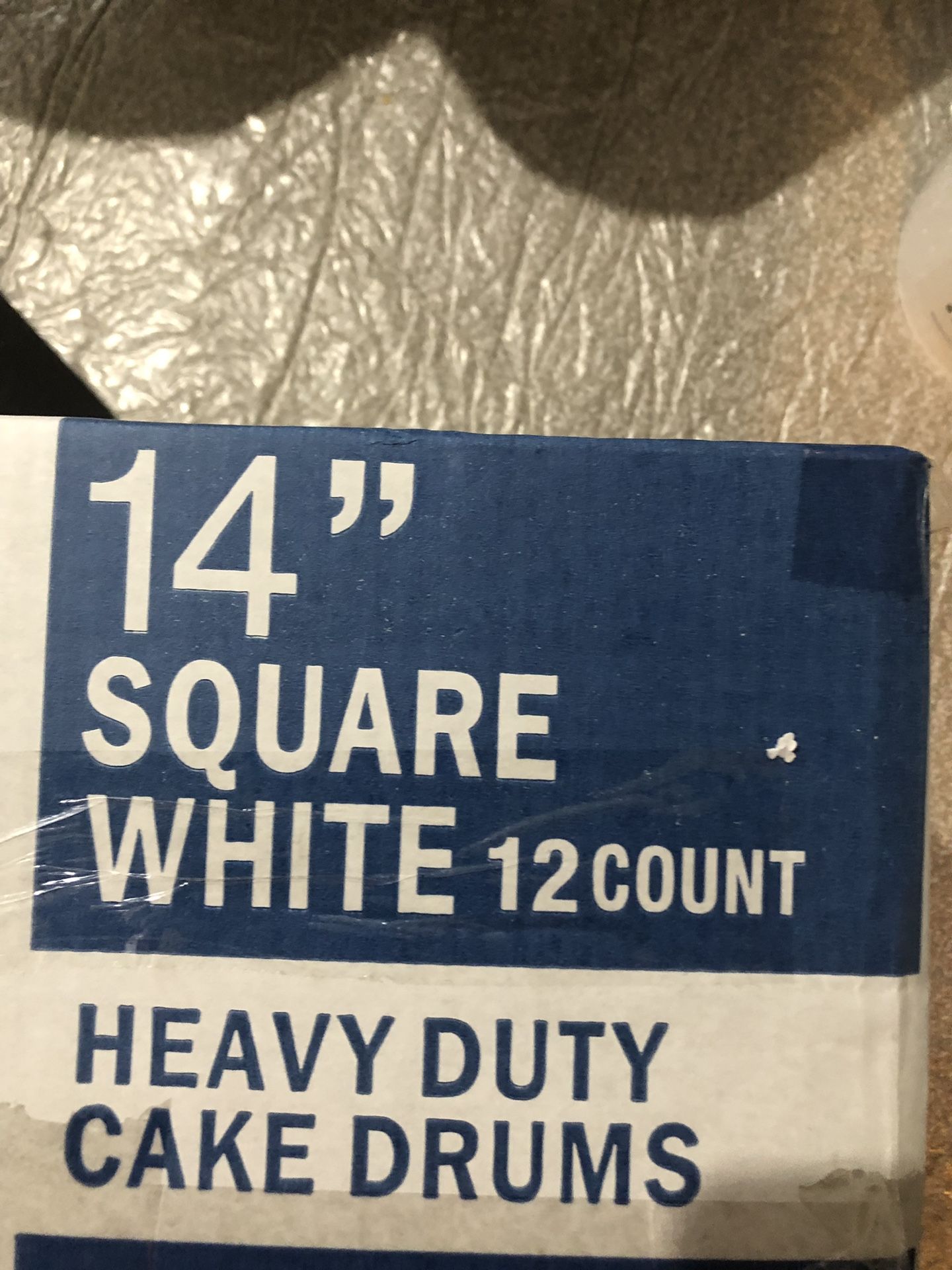 14” square and round white heavy duty cake drum 12” round