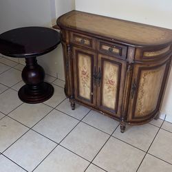 Ethan Allen cabinet and round End table