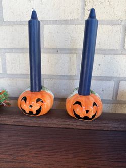 Halloween Jack-O-Lantern Candle Holders and Candles