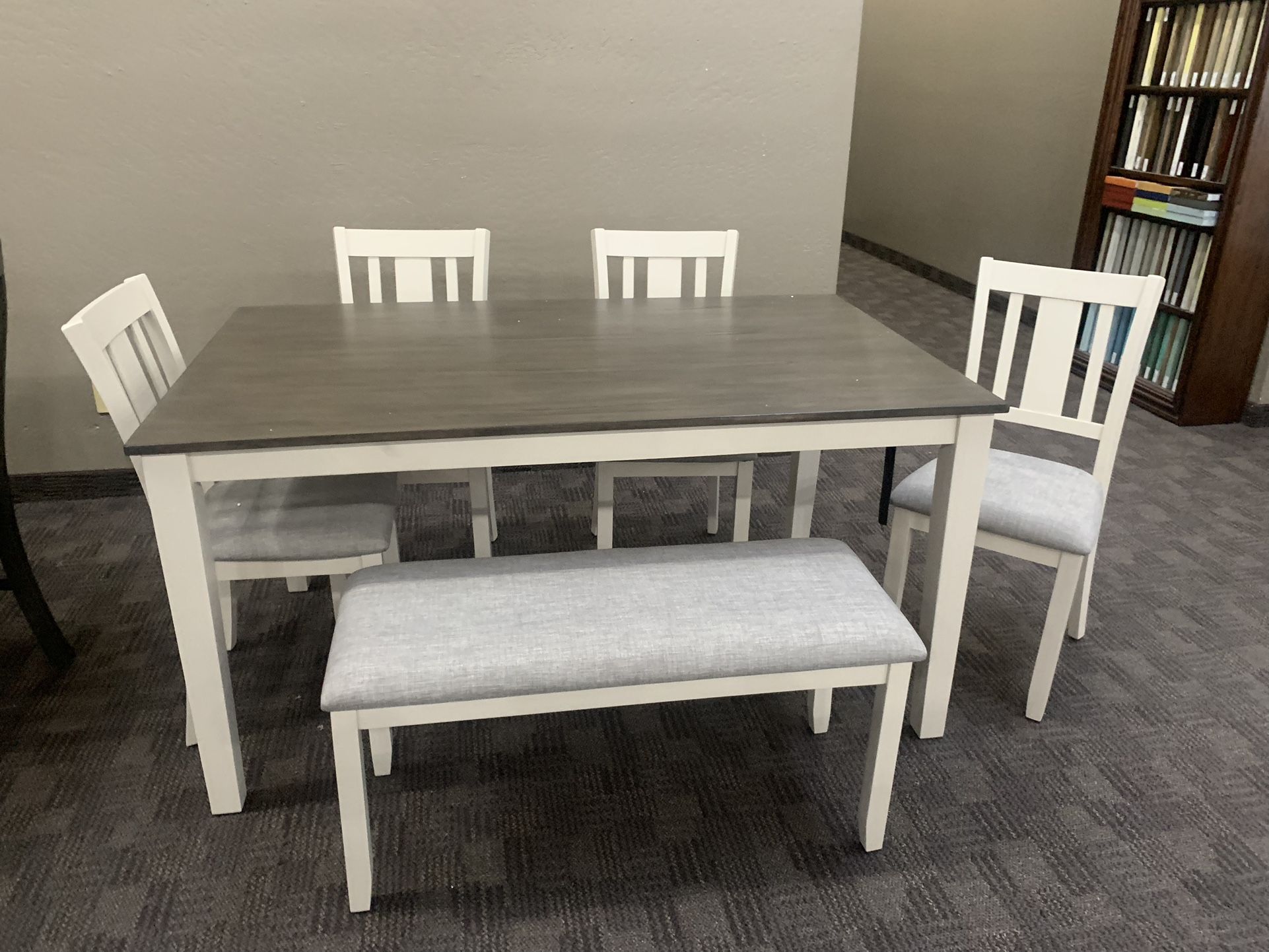 White And Grey Dining Table Set With Bench