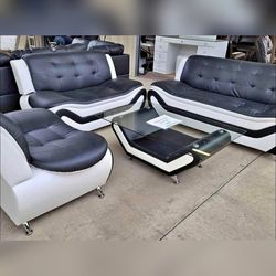 3PC Sofa set Black and white color faux leather