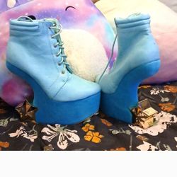 Blue Gold Starry Heel-less Kawaii Ankle Boot Pleather