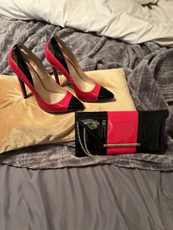 Red/black Heels & Clutch