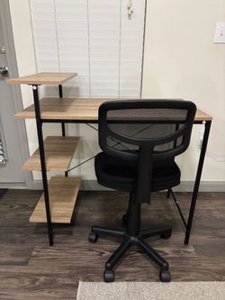 Modern Computer Desk with Side Shelves & Rolling office chair