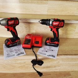 Milwaukee 18V Lithium-Ion Cordless Drill Driver/Impact Driver Combo Kit (2-Tool) W/ Two 2.0Ah Batteries, Charger