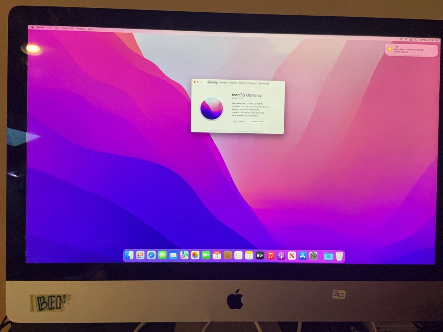 2015 imac 5k 27inch i5 @3.2ghz 16gb 1tb ssd macos monterey AMD radeon r9 m390 2gb