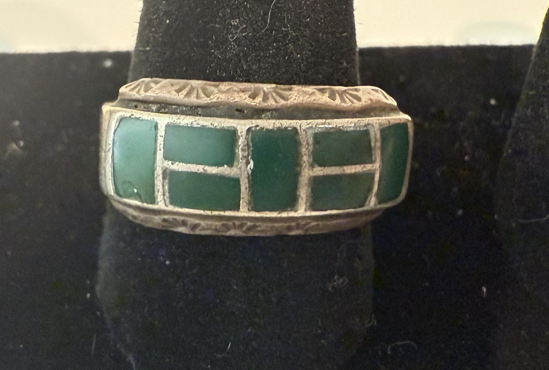 Vintage Native American Zuni Sterling Turquoise Inlay Ring Size 9 Stamped HL