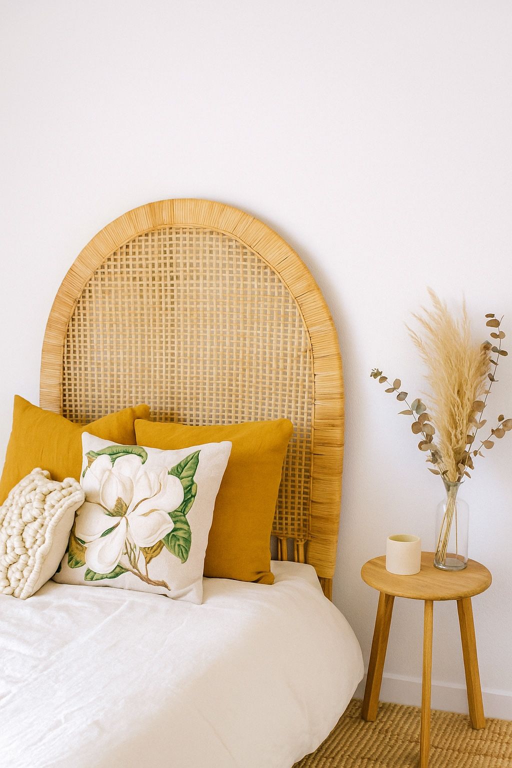Vintage Wicker Rattan Headboard Twin Arched Arch Boho Bohemian Bamboo Coastal Home Decor Bed