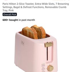 Paris Hilton 2-Slice Toaster, Extra-Wide Slots, 7 Browning Settings, Bagel & Defrost Functions, Removable Crumb Tray, Pink